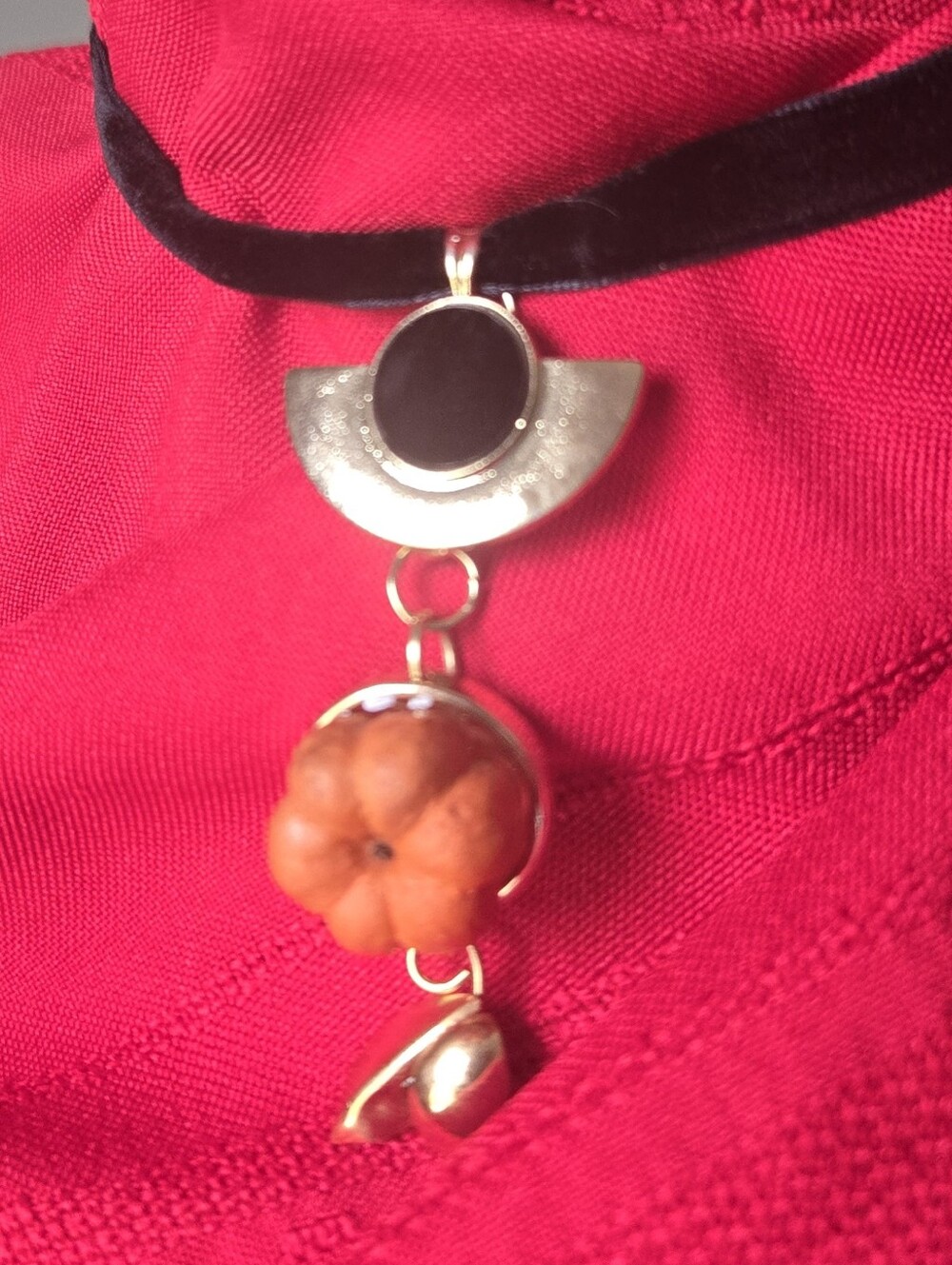 Witchy Black And Gold Necklace with Orange Mini Pumpkin Drop Pendant